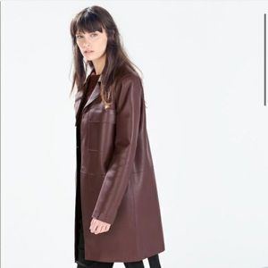 Zara Burgundy Long Leather Trench Jacket